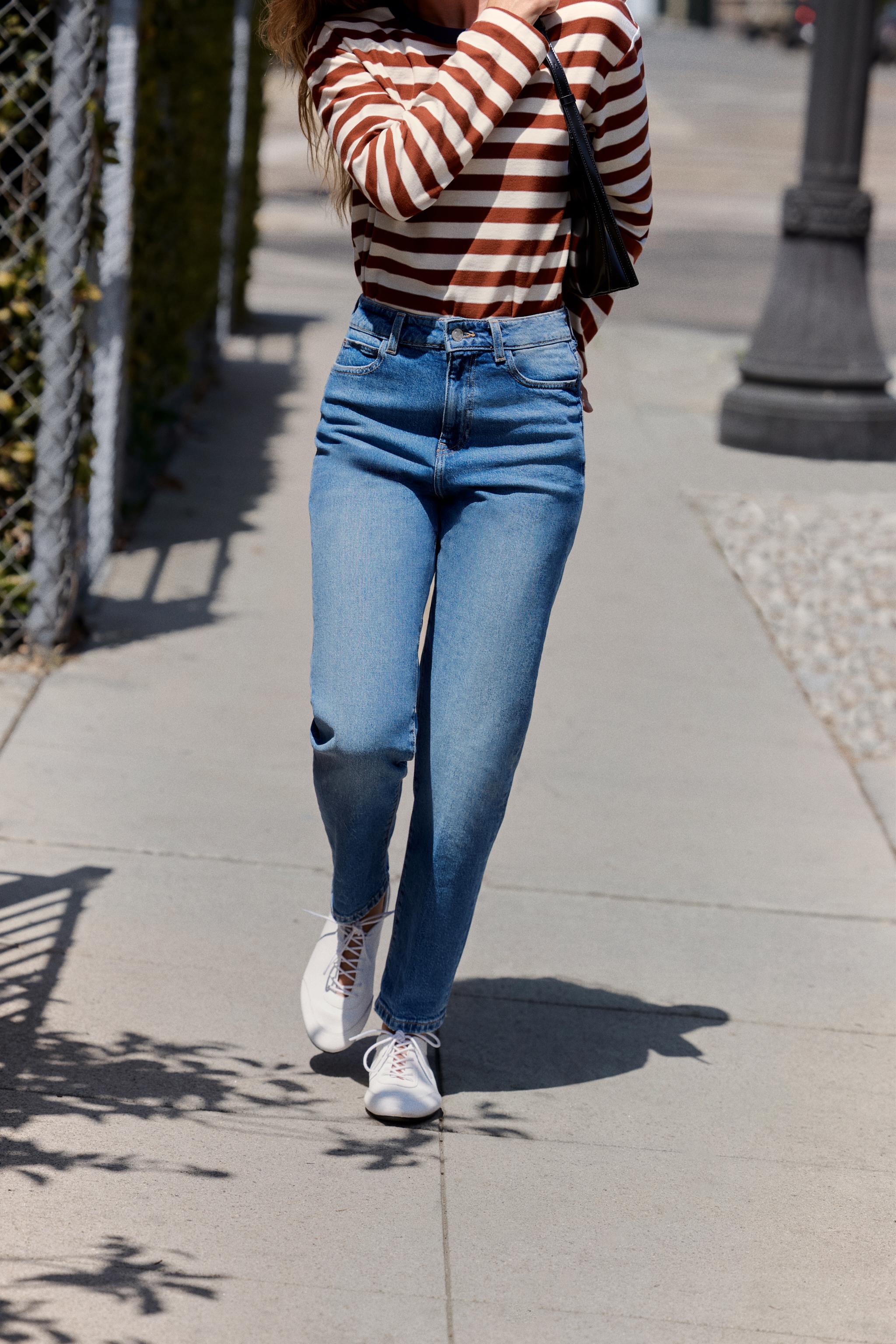 Zara Z1975 YÜKSEK BEL ÜTÜ ÇİZGİLİ MOM FIT JEAN görsel 2
