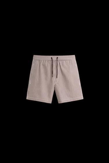 SEERSUCKER-BADESHORTS IN MITTLERER LÄNGE - Granatrot von Zara - Bild 0