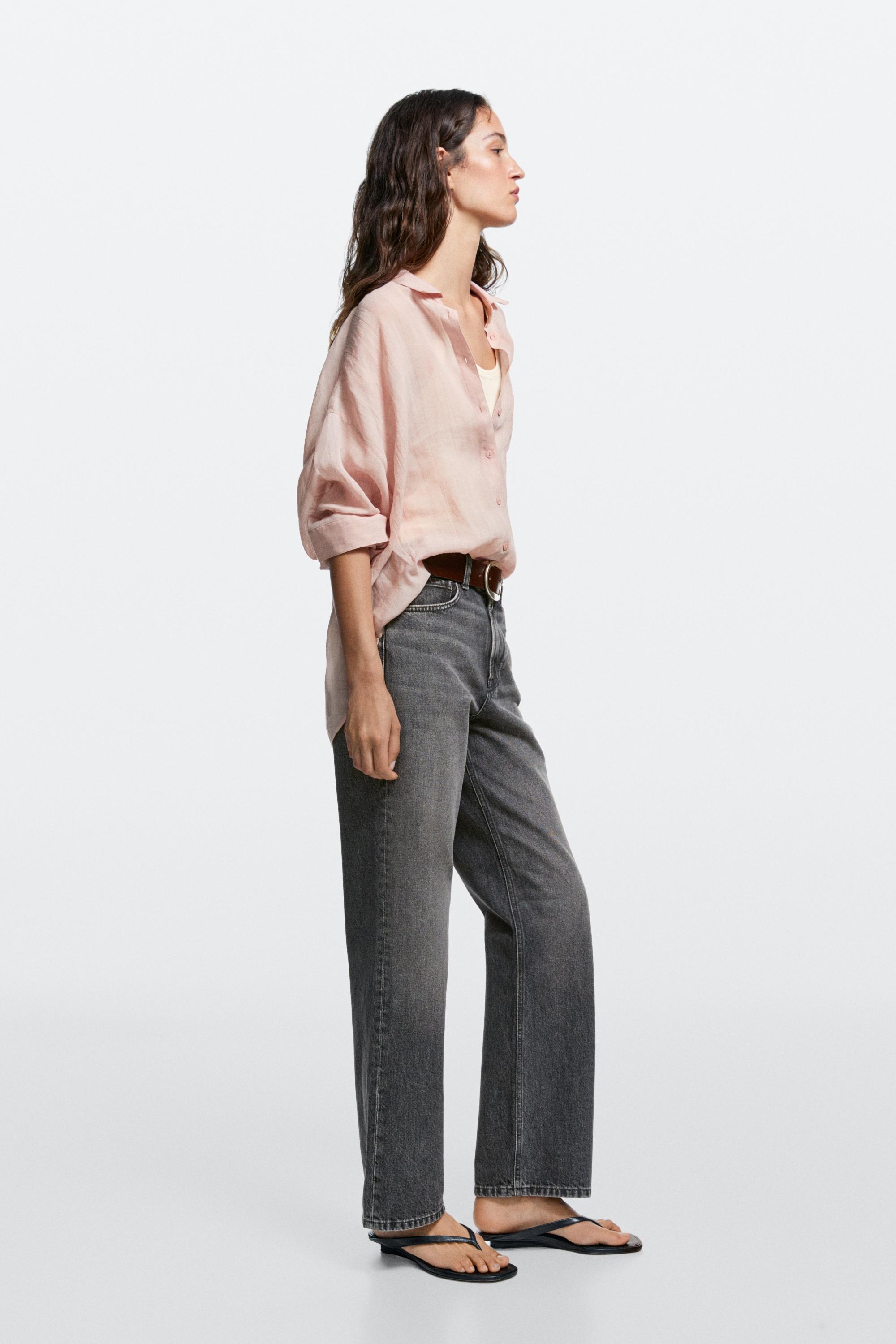 High-waist straight-leg jeans — Gray