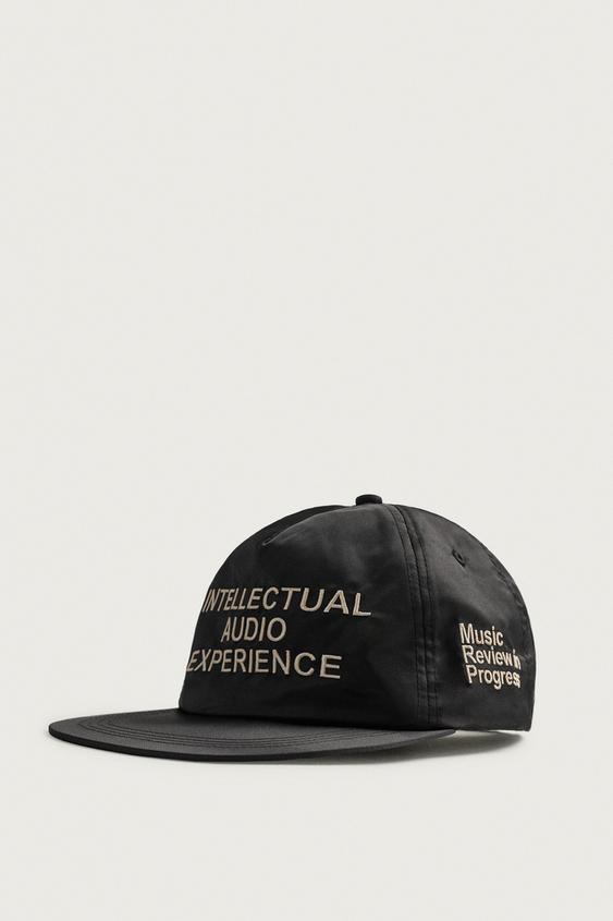 EMBROIDERED TEXT FLAT PEAK CAP - Black by Zara - Image 0