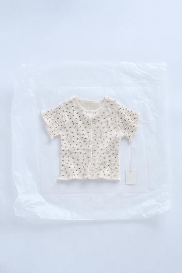 Zara ZARA TIMELESS - FLORAL WAFFLE KNIT T-SHIRT - Ecru - Image 0