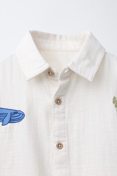 EMBROIDERED SHIRT - Ecru by Zara - Image 2