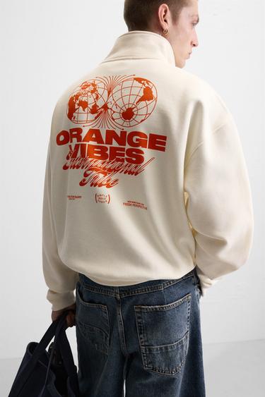 QUARTER-ZIP PRINTED SWEATSHIRT - Oyster-white by Zara - Image 5