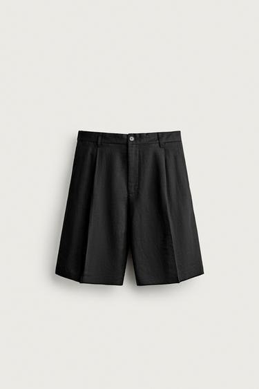 Zara TEXTURED PLEATED SUIT SHORTS - Black