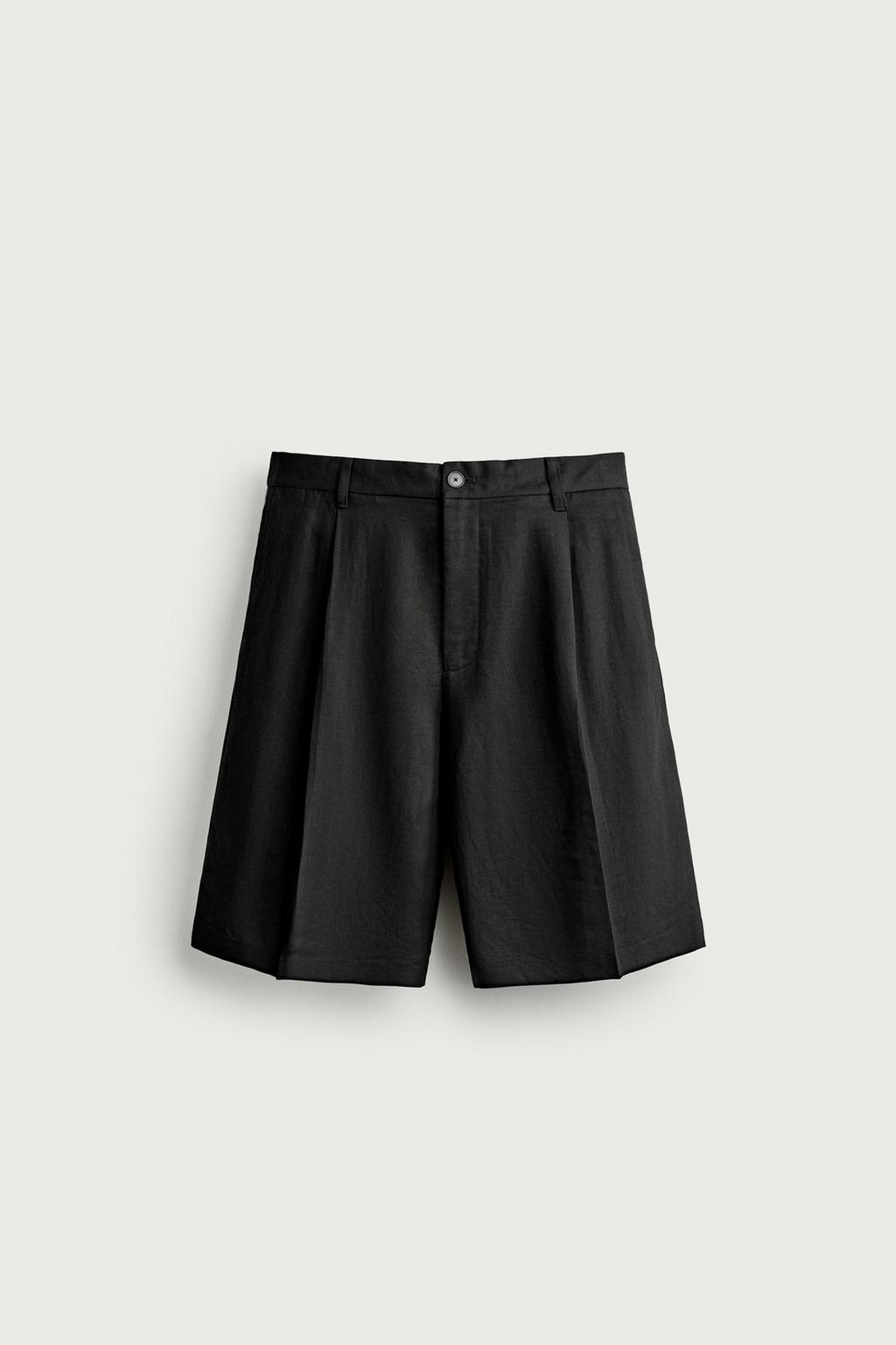 TEXTURED PLEATED TAILORED BERMUDA SHORTS