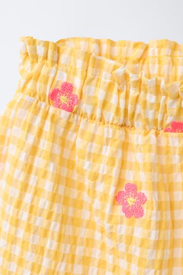 EMBROIDERED FLORAL GINGHAM BERMUDA SHORTS - Yellow by Zara - Image 2