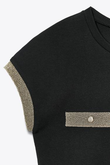 METALLIC THREAD T-SHIRT - Black by Zara - Image 6