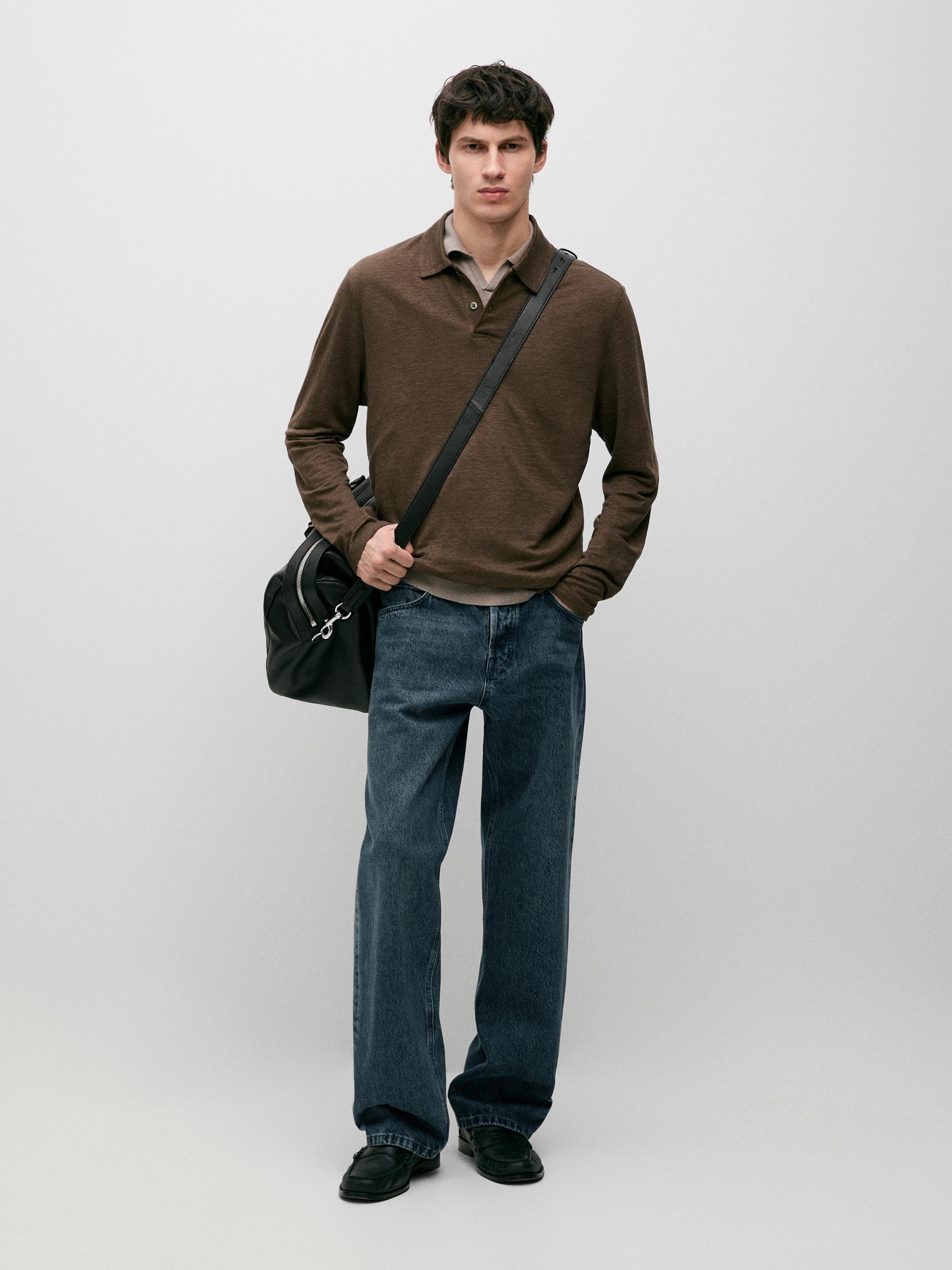 100% linen long sleeve polo shirt