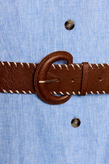 ROBE MI-LONGUE AVEC CEINTURE EN LIN - Bleu de Zara - Image 8