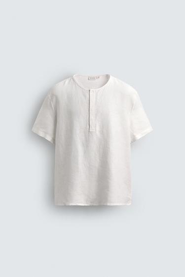 SHORT SLEEVE HEMP HENLEY SHIRT - White by Zara - Image 0
