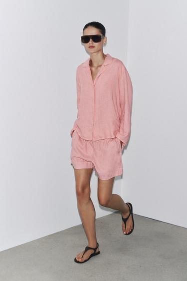 100% LINEN SHORTS ZW COLLECTION - Pink by Zara
