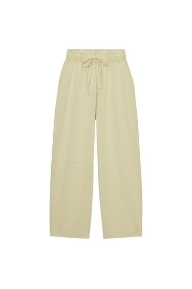 HEAVY COTTON WIDE-LEG TROUSERS - Light green by Zara