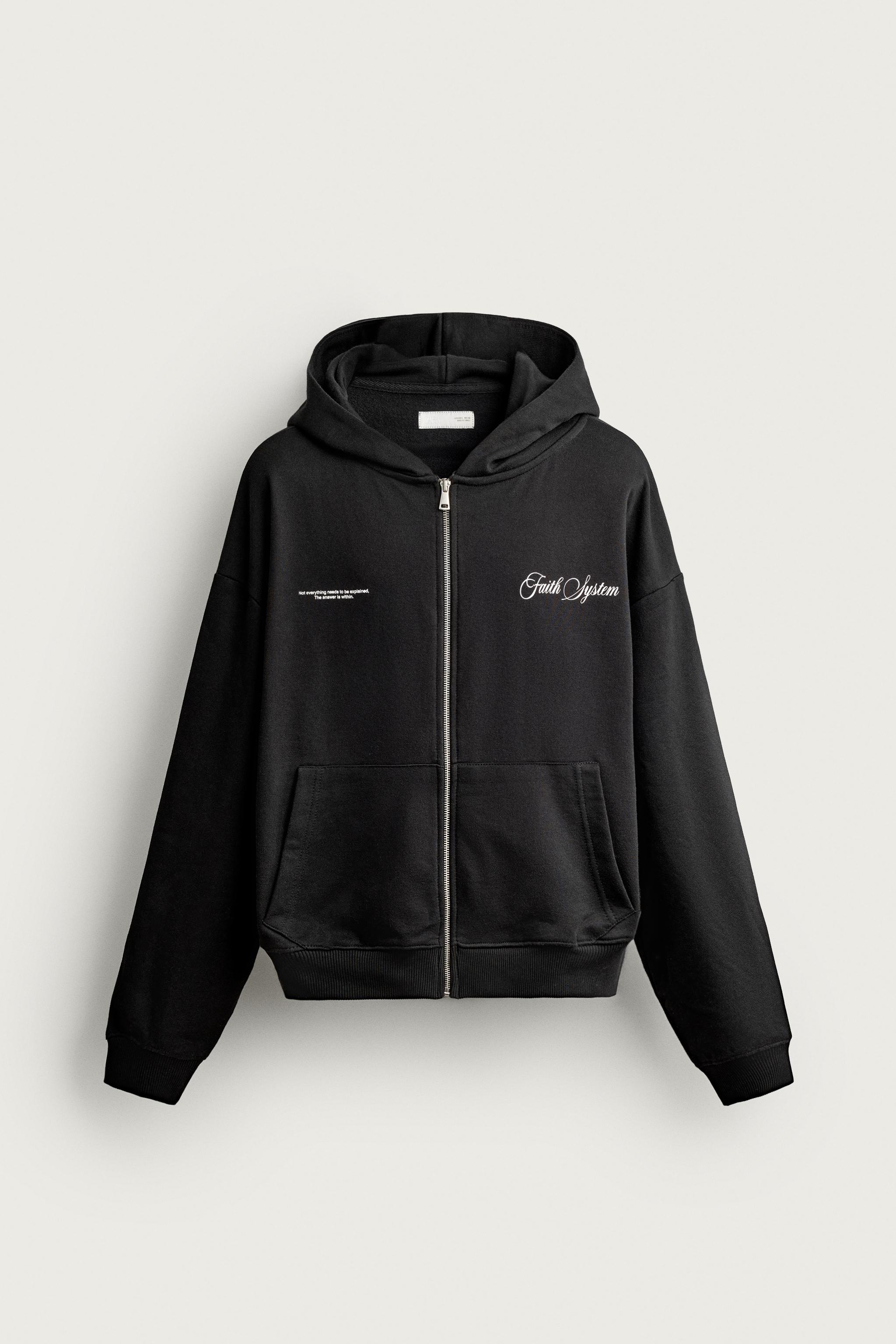 PRINTED ZIP-UP HOODIE — Black