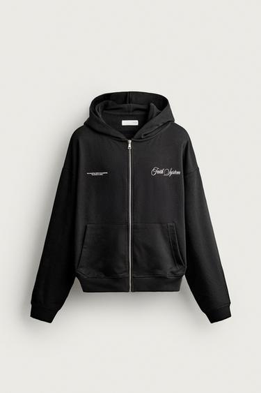 PRINTED ZIP-UP HOODIE - Black by Zara