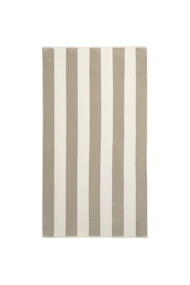 SERVIETTE DE PLAGE RAYURES - Vert gris de Zara