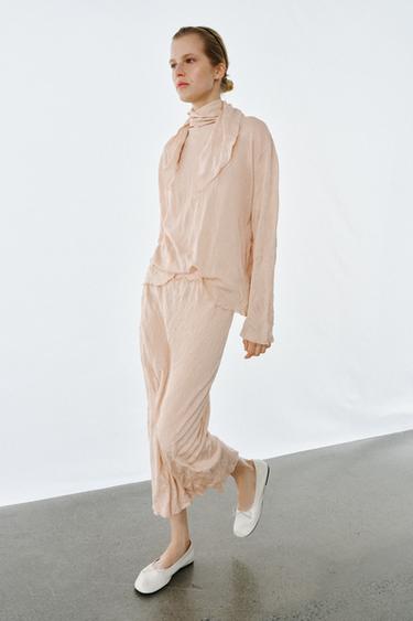 CRINKLE-EFFECT KNIT MIDI SKIRT - Beige-pink by Zara - Image 0