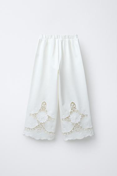 PANTALON WIDE LEG BRODÉ - Écru de Zara - Image 1