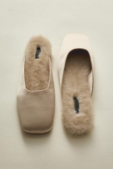 WARM SATEEN MULE SLIPPERS - Ecru White by Zara - Image 0