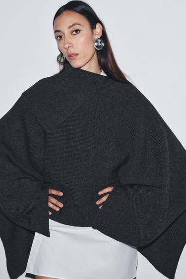 CAPE AVEC LAINE COL ASYMÉTRIQUE - Gris foncé de Zara - Image 5