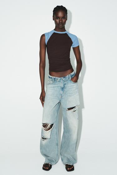 CAMISETA RANGLÁN MANGA CORTA - Marrón-Azul de Zara - Imagen 0