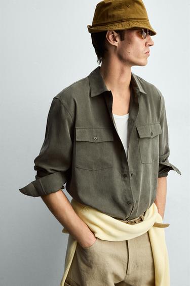 CHEMISE FLUIDE RELAXED FIT À POCHES - Kaki foncé de Zara - Image 4