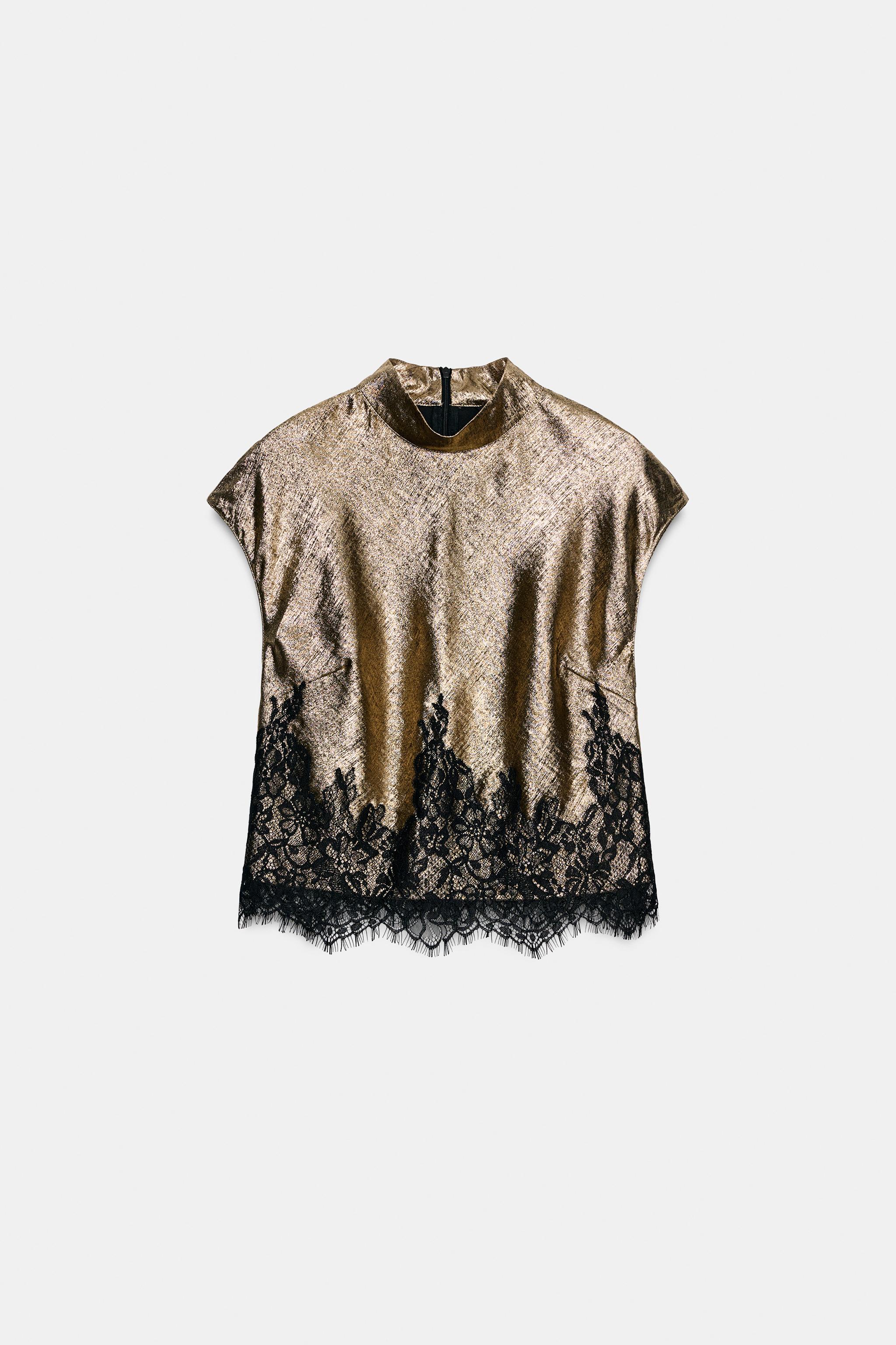 METALLIC EFFECT LACE TOP