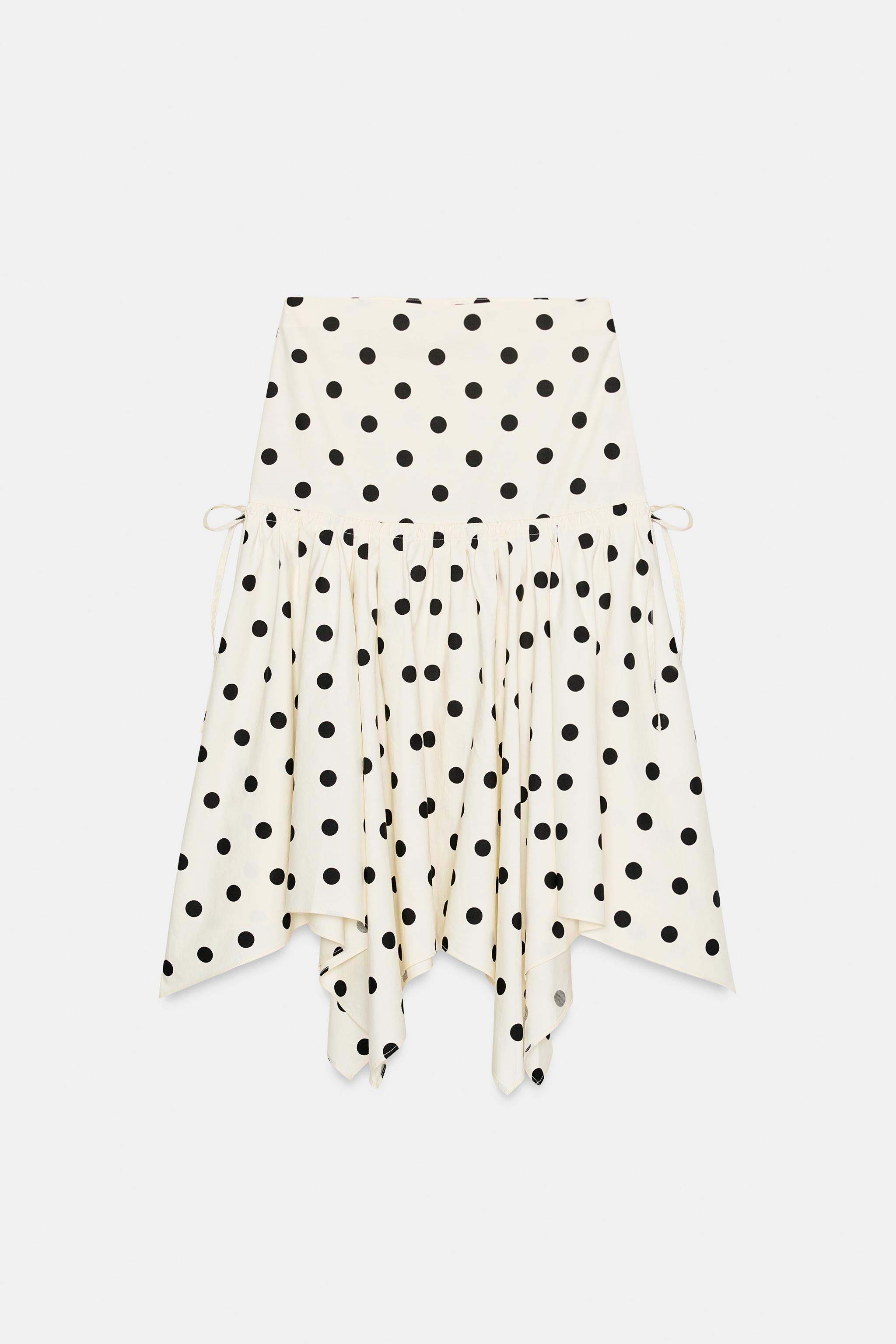 JUPE MI-LONGUE ASYMÉTRIQUE À POIS
