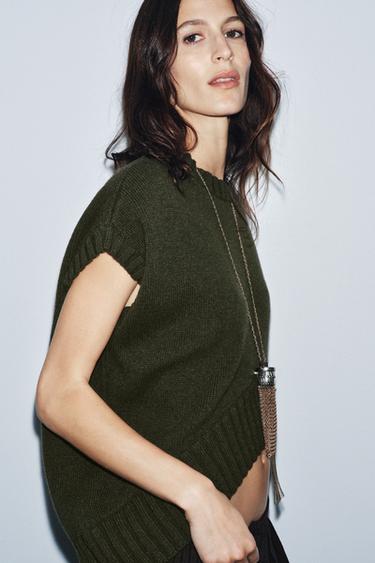 OVERSIZED WOOL WAISTCOAT WITH ASYMMETRIC HEM - Green by Zara