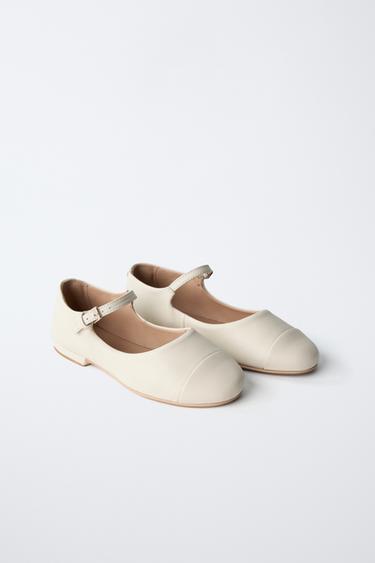 LEATHER BALLET FLATS - White by Zara - Image 1