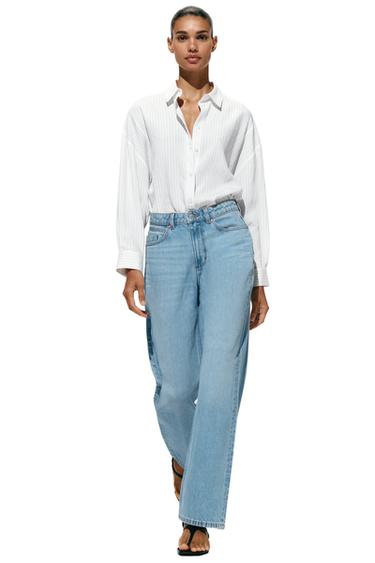 Zara Z.03 STRAIGHT HIGH-WAISTED LONG LENGTH JEANS - Light blue