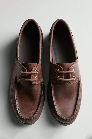 Zara Oiled leather deck shoes - Brown - Image 0