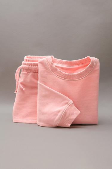 Zara PLAIN SWEATSHIRT AND BERMUDA SET WITH LABEL - Chalk pink