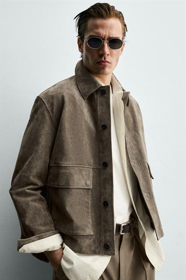 SURCHEMISE COURTE EN CUIR FAÇON DAIM - Vison de Zara - Image 4