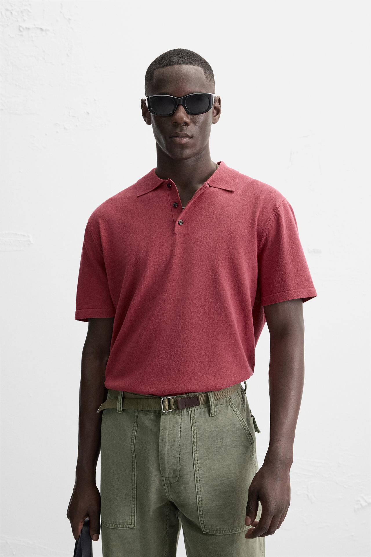 KNITTED LINEN BLEND POLO SHIRT - Raspberry by Zara
