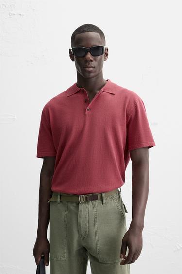 KNITTED LINEN BLEND POLO SHIRT - Raspberry by Zara