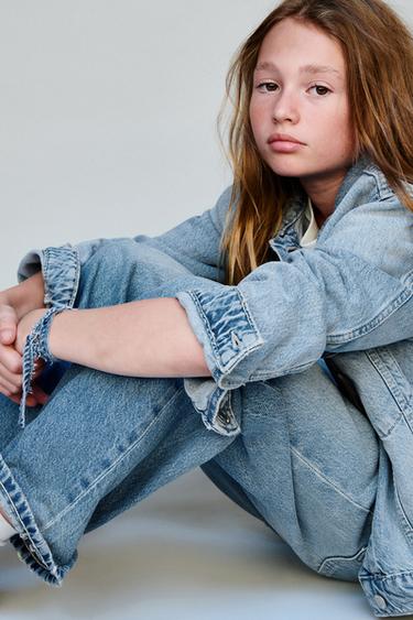 JEANS WIDE LEG MIT USED-EFFEKT - Blau von Zara