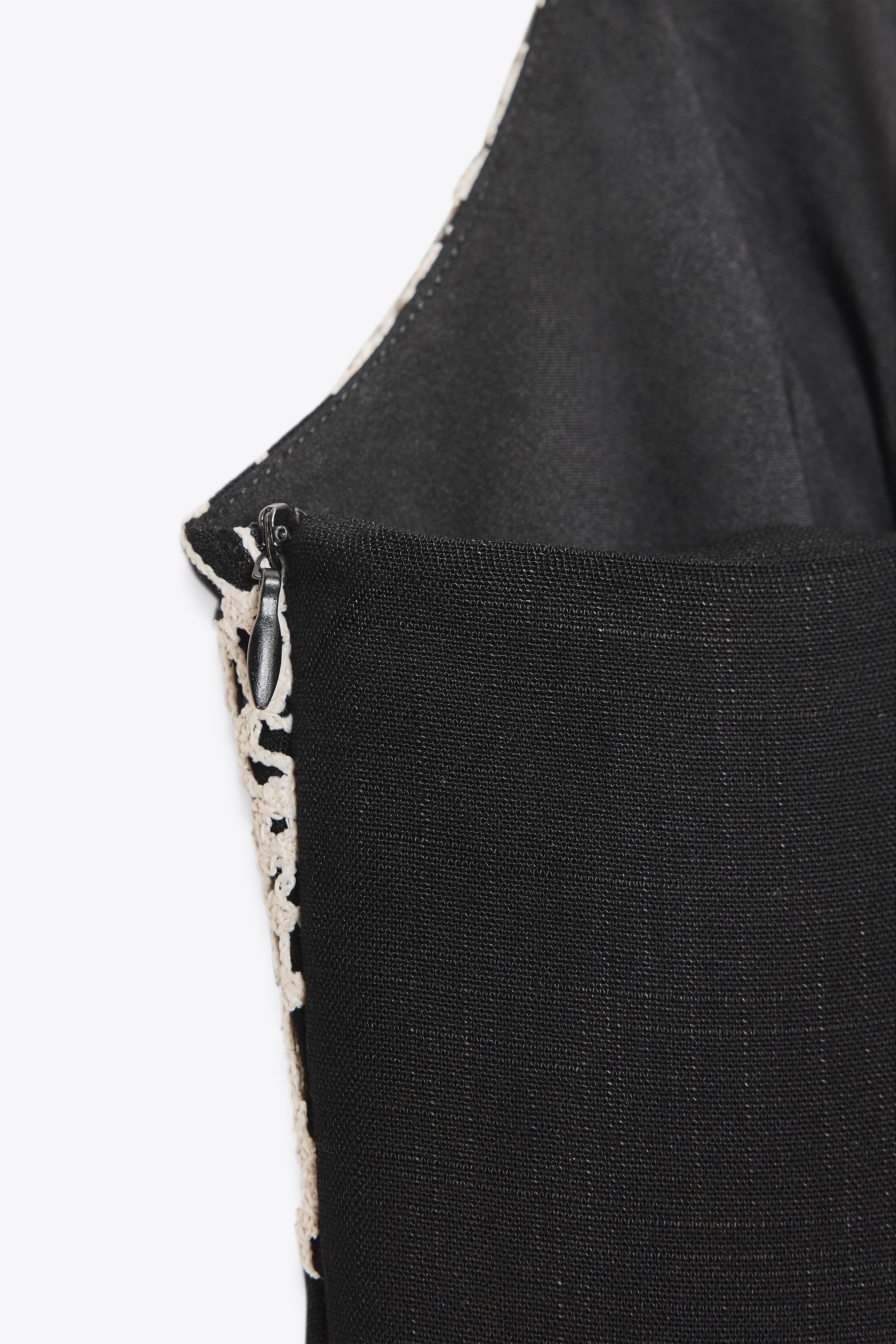 刺繍入りミディワンピース - ブラック/エクリュ | ZARA Japan / 日本