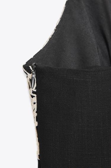 EMBROIDERED MIDI DRESS - Black / Ecru by Zara - Image 6
