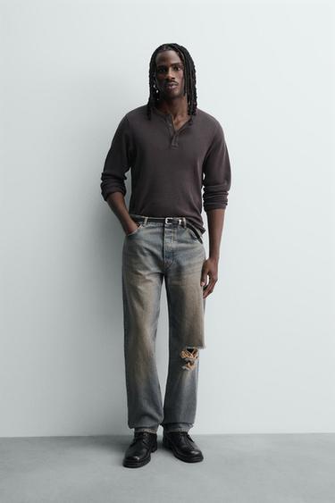 RIPPED STRAIGHT-LEG JEANS - Ink blue by Zara