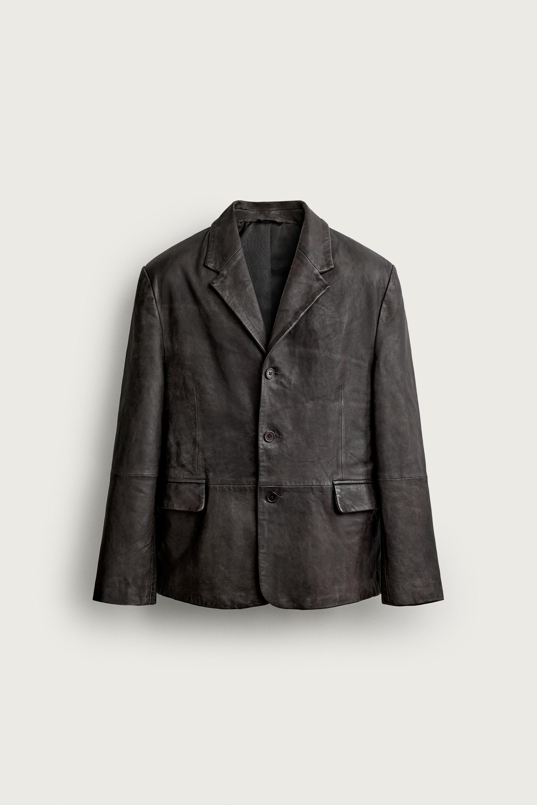 REGULAR FIT LEATHER BLAZER