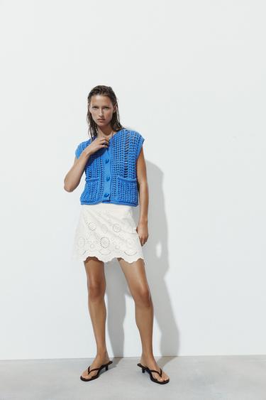 Zara EMBROIDERED EYELET SKORT - White