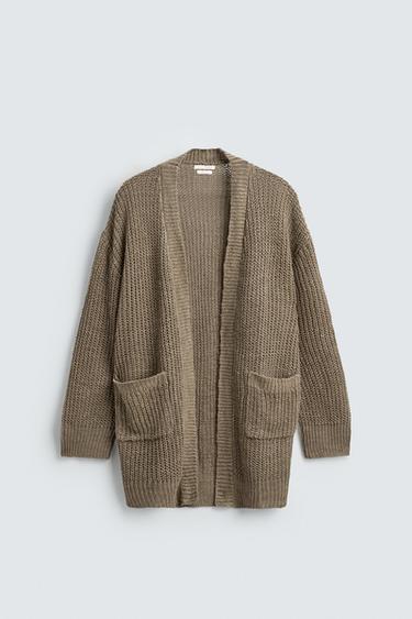 Zara 100% LINEN CARDIGAN - taupe brown