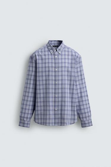 RELAXED FIT CHECKS SHIRT - Blue marl by Zara
