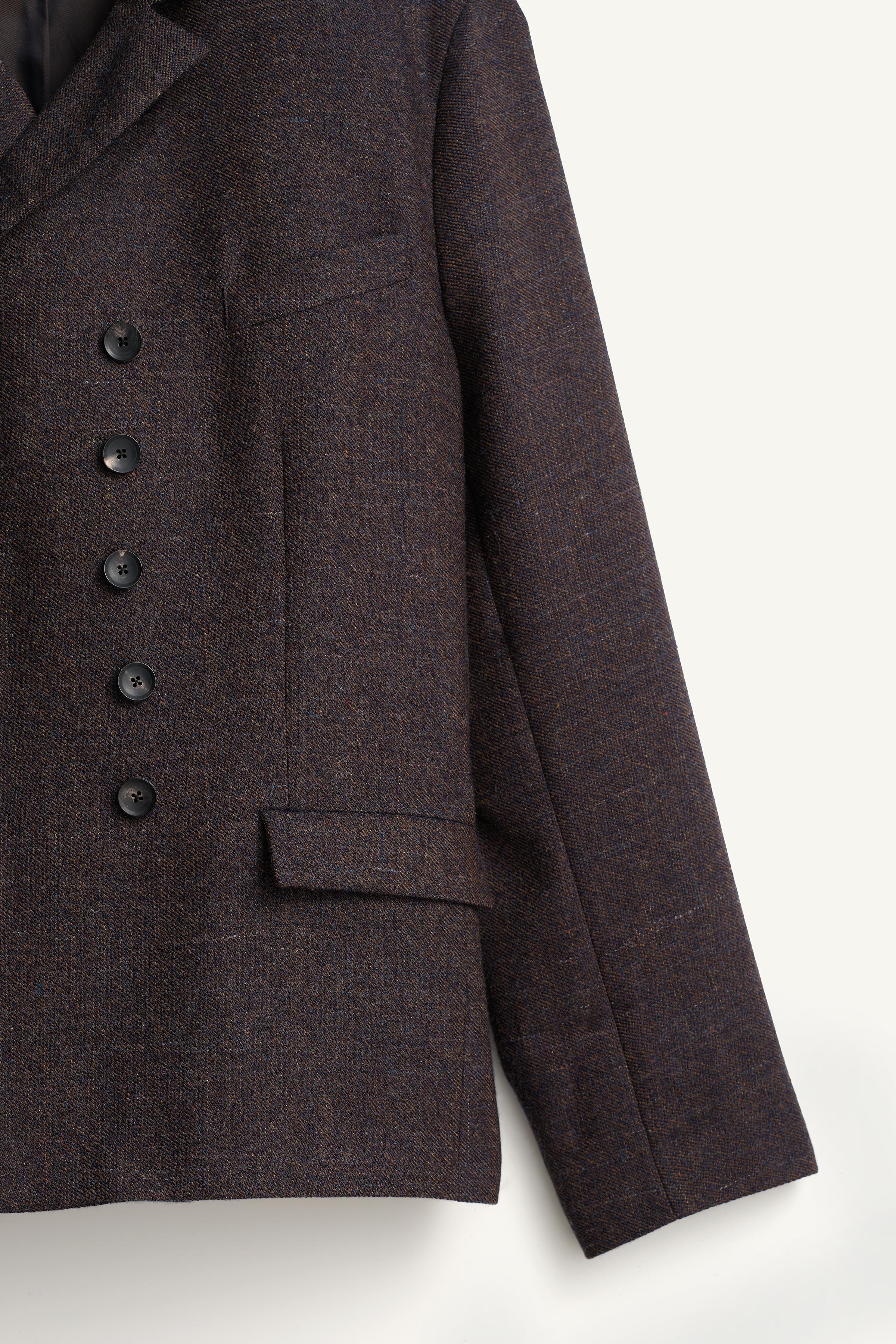 STRUCTURED WOOL-BLEND DOUBLE-BREASTED SUIT BLAZER