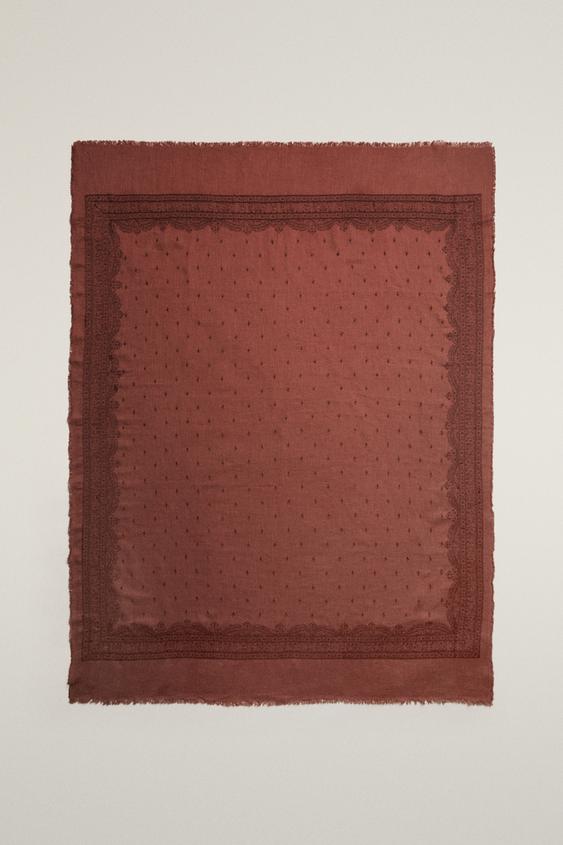 COUVERTURE LIN ET COTON BRODÉE - Rose foncé de Zara - Image 0