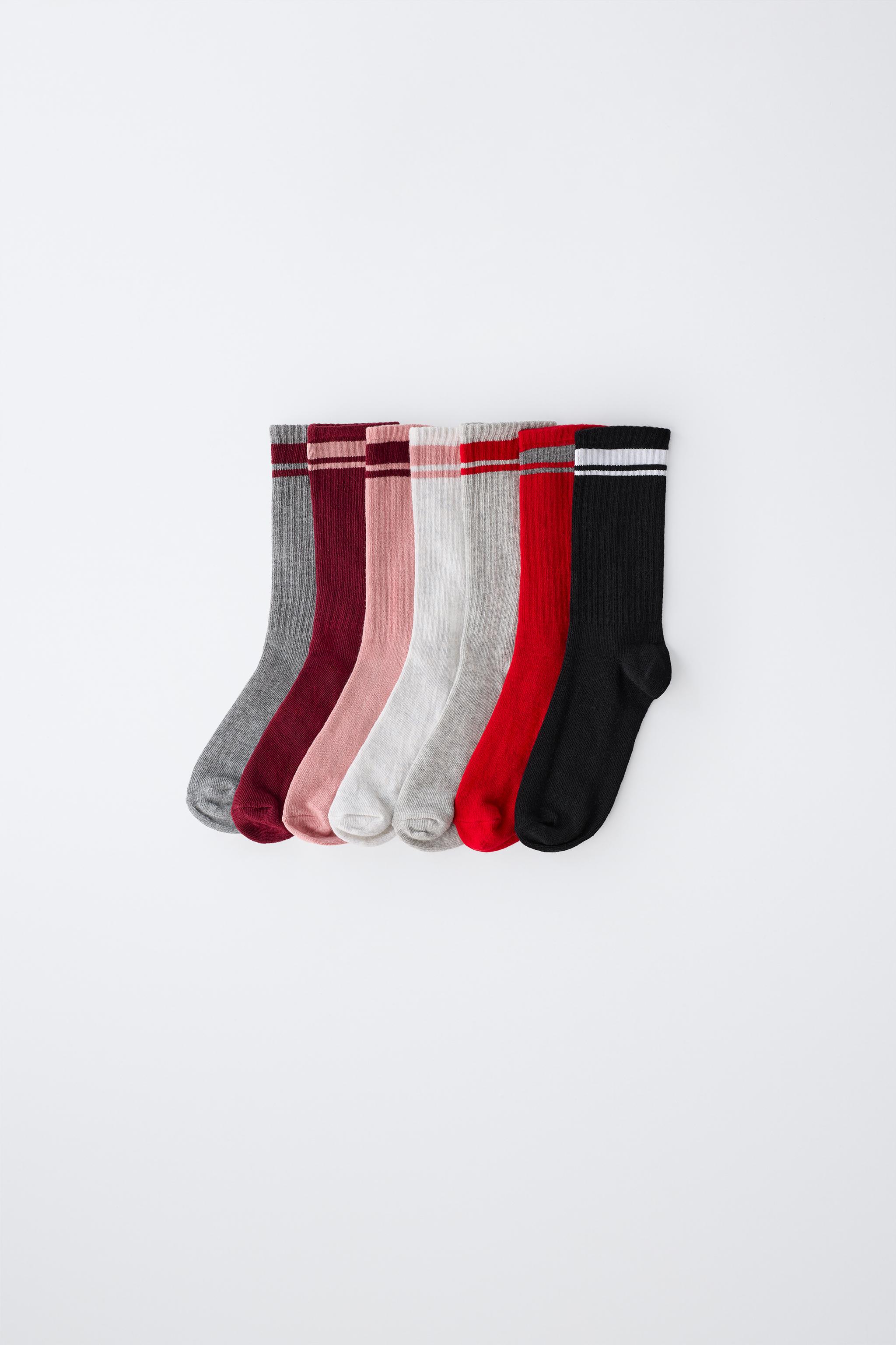 SEVEN-PACK OF STRIPED CREW SOCKS — Pink