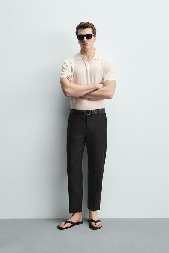 100% LINEN REGULAR FIT TROUSERS - Black by Zara - Image 0