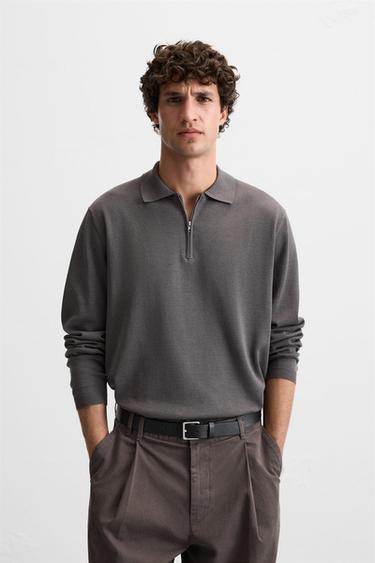 POLO DE TRICÔ COM ZÍPER - Cinza-antracito da Zara