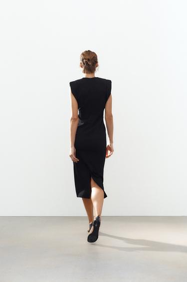 ZW COLLECTION MIDI DRESS WITH PADDED SHOULDERS - Black by Zara - Image 2