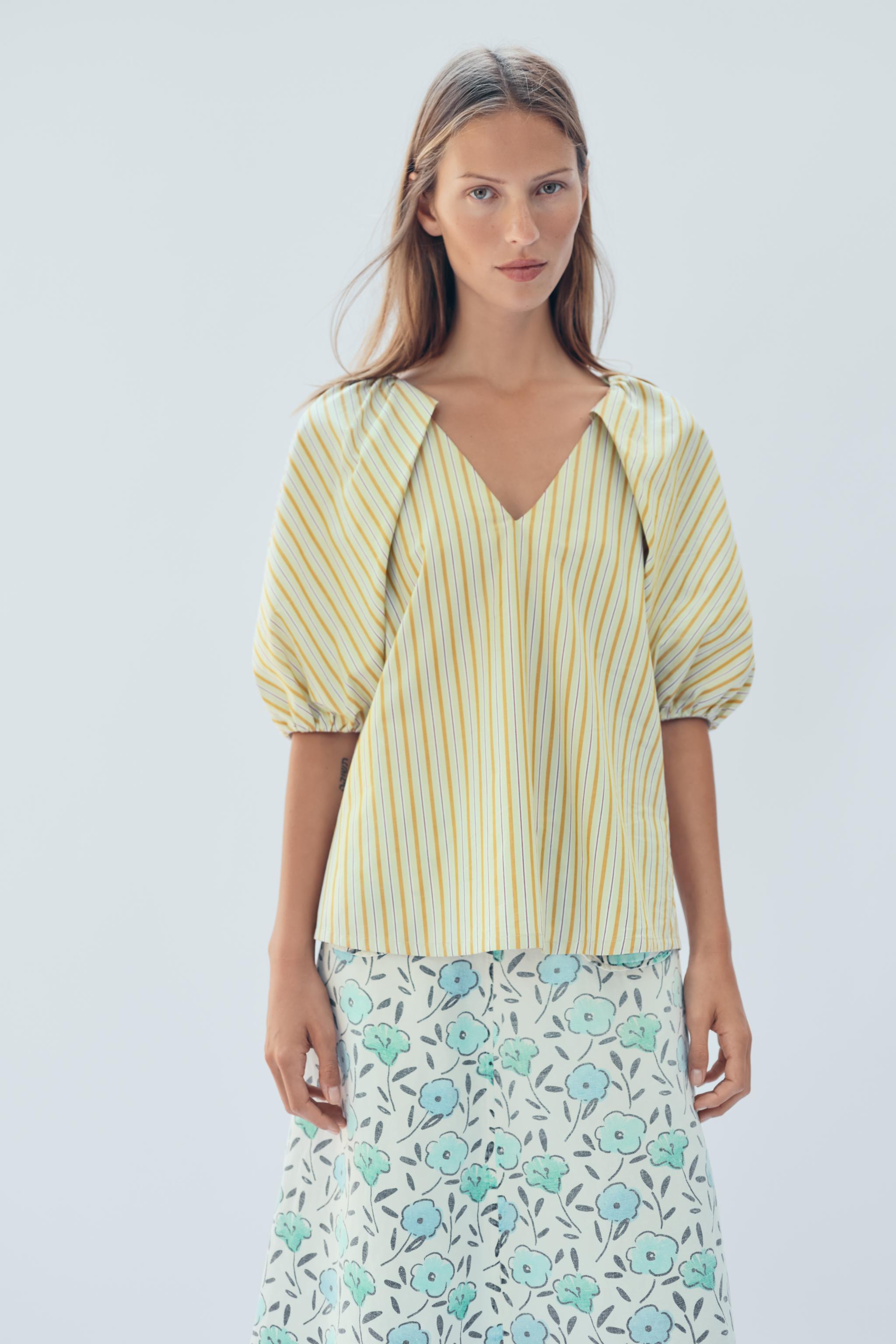 LIMITED EDITION STRIPED PUFF SLEEVE BLOUSE — Lime